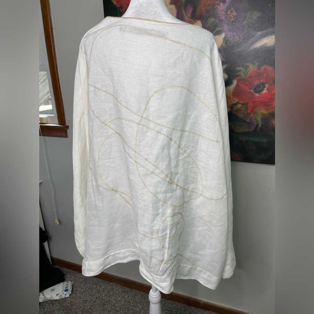 Cynthia Ashby White Linen Cream Abstract Art Stitch Oversized Tunic XL Retail219 - Picture 7 of 12